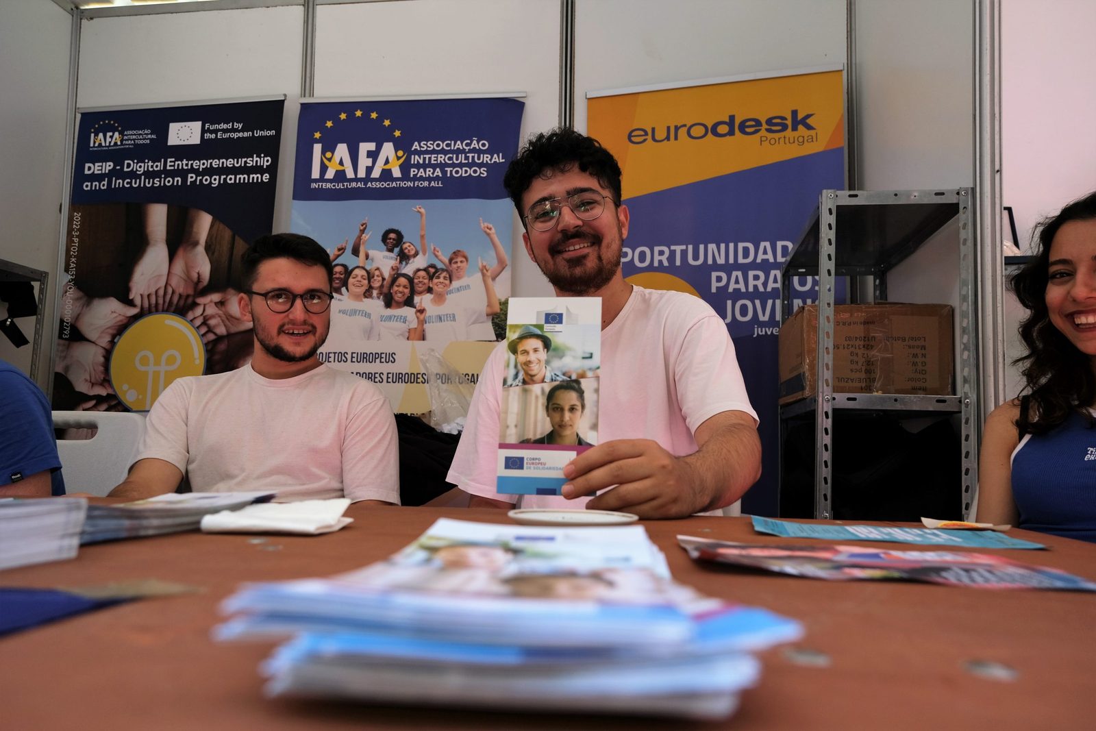 IAFA's Eurodesk information stand, with the Eurodesk Portugal banner, at a youth fair